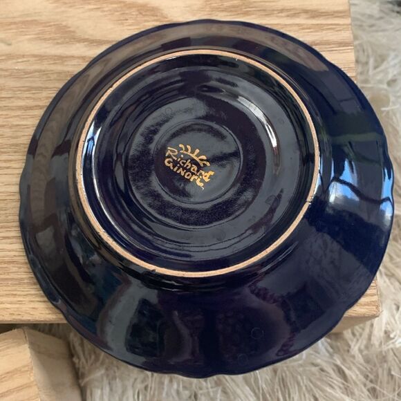 Set Of Three Small Dark Navy Blue & Gold Porcelain Saucers Signed Richard Ginori - Picture 9 of 16